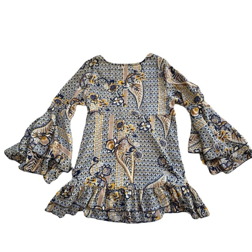 BUCKET LIST Floral Print Ruffle Sleeves Mini Dress with Ruffle Hem size small - Picture 3 of 12